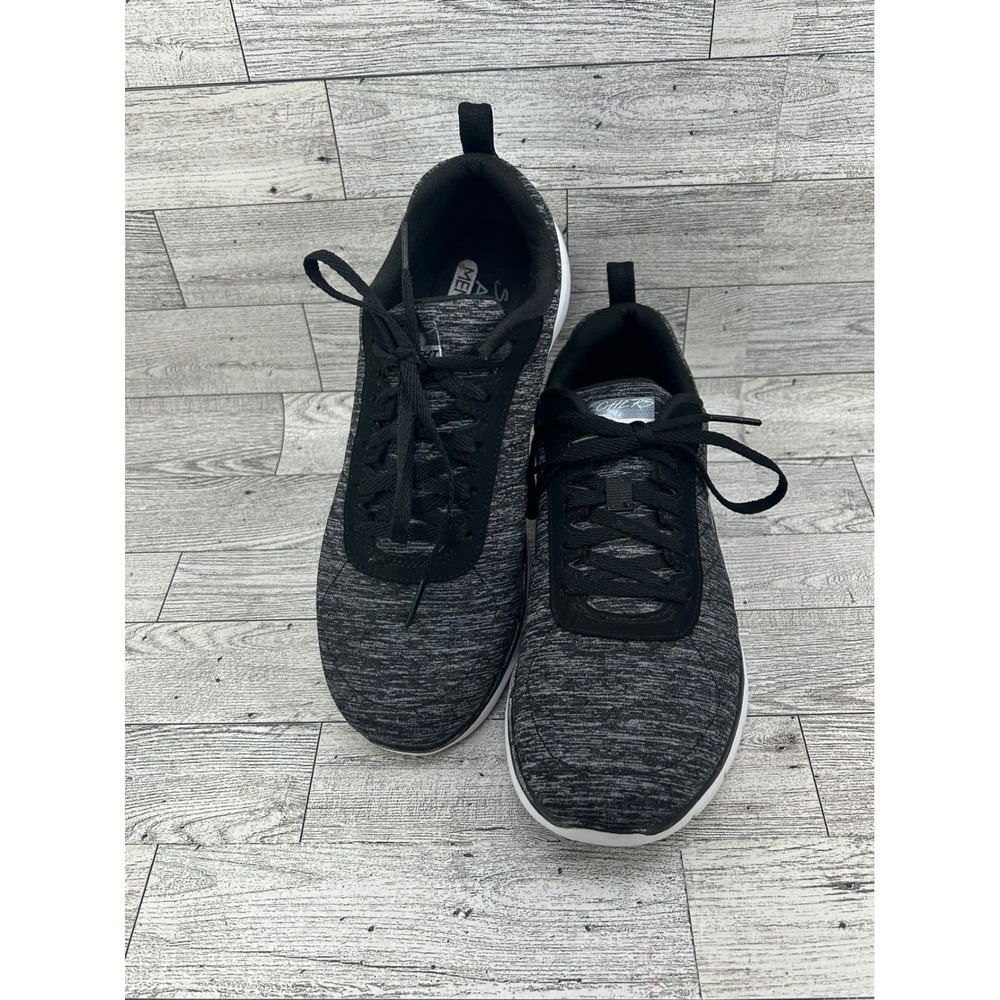Skechers Lite Weight Athletic Shoes Black Grey Knit Lace‎ Up Sneakers Women 7